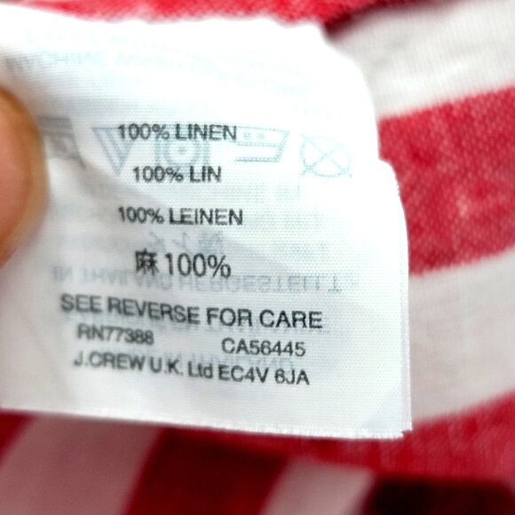 J Crew Linen Red & White Striped Button-Up Long Sleeve Shirt With Chest Pockets - Picture 9 of 11